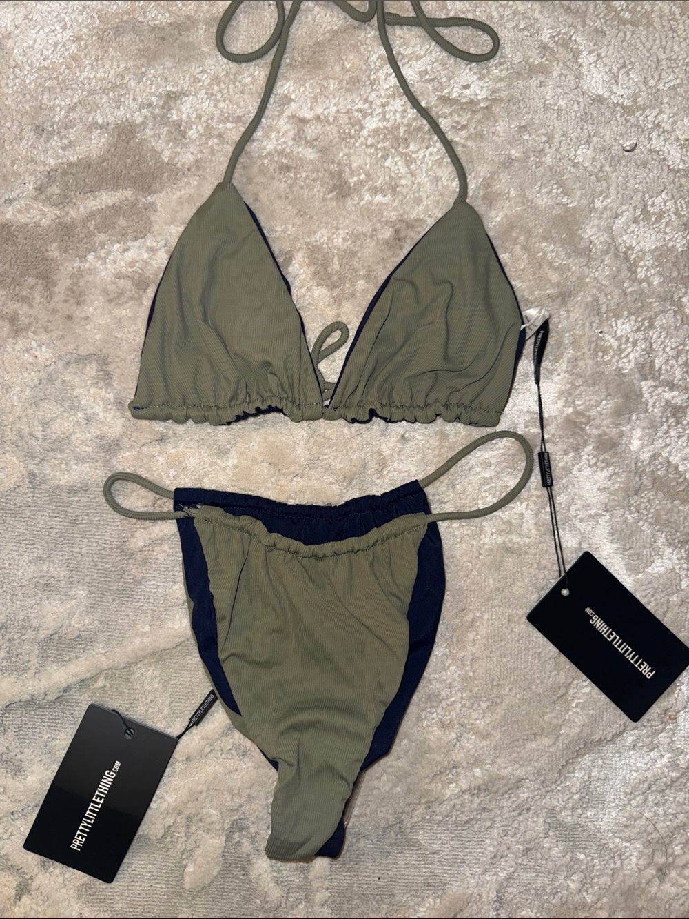 PrettyLittleThing Olive & Navy Reversible Triangle Bikini